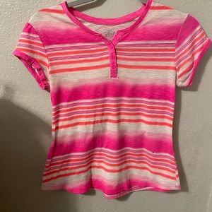 GIRL'S SIZE 10 GUC JUSTICE PINK WHITE  STRIPED SS SHIRT